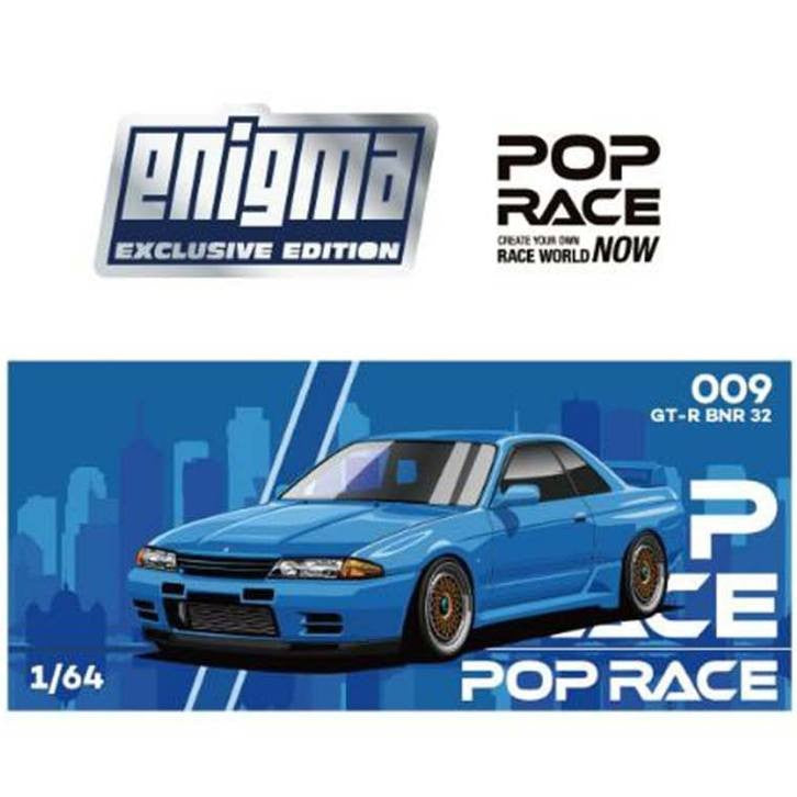 Pop Race 1/64 Nissan Skyline GT-R BNR R32 Bayside Blue (BLISTER TYPE) PRE009 Diecast Scale Model
