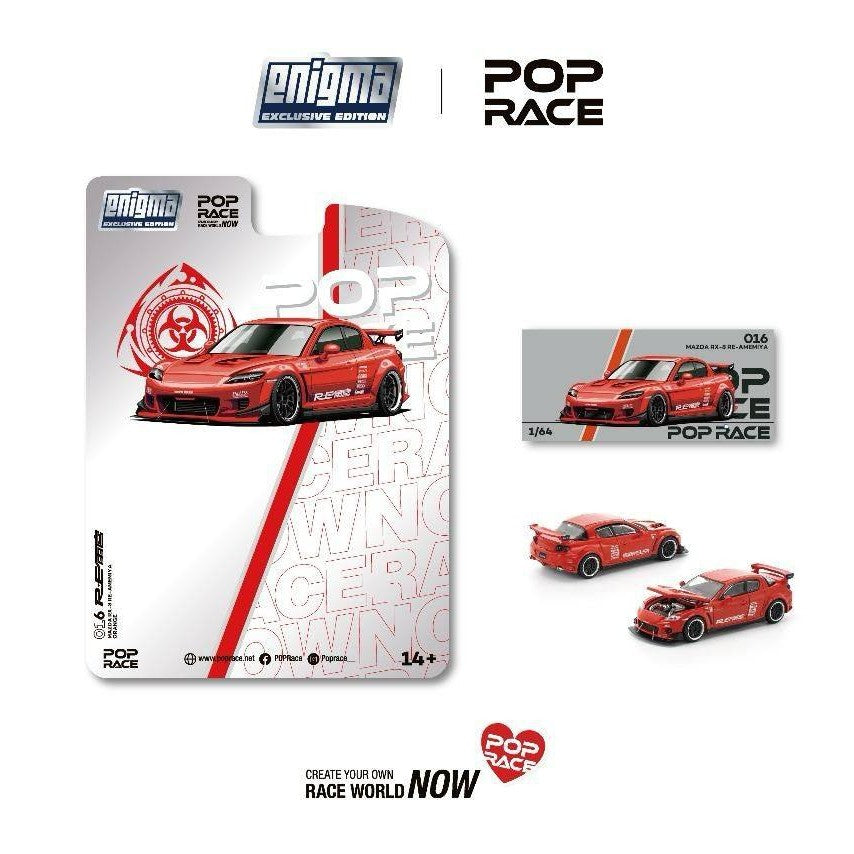 Pop Race 1/64 Mazda RX-8 RE Amemiya Red PRE016 Diecast Scale Model