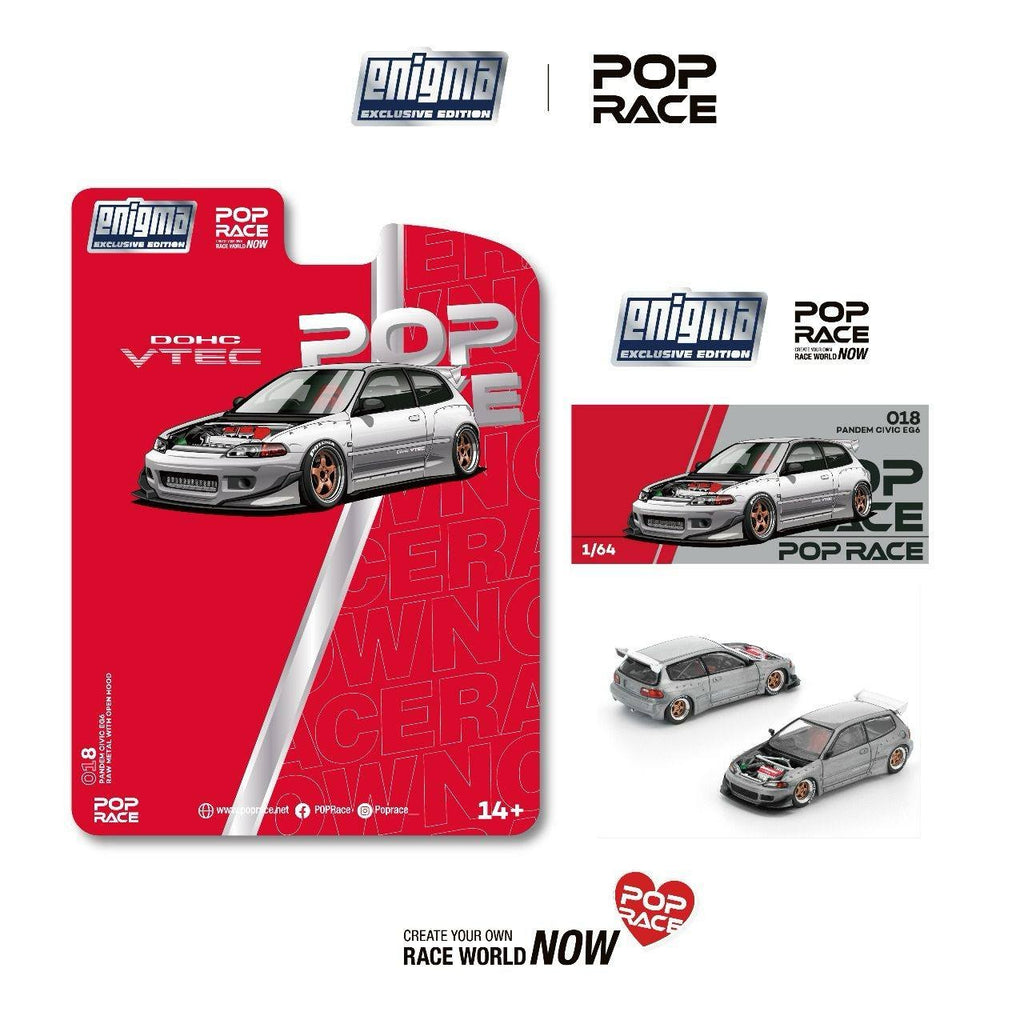 Pop Race 1/64 Pandem Civic EG6 Raw Metal PRE018 Diecast Scale Model