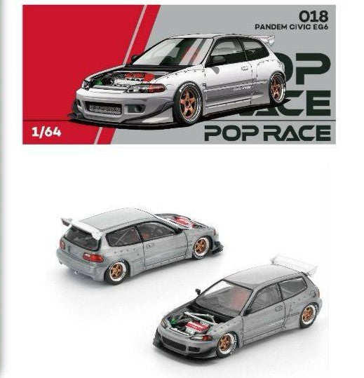 Pop Race 1/64 Pandem Civic EG6 Raw Metal PRE018 Diecast Scale Model