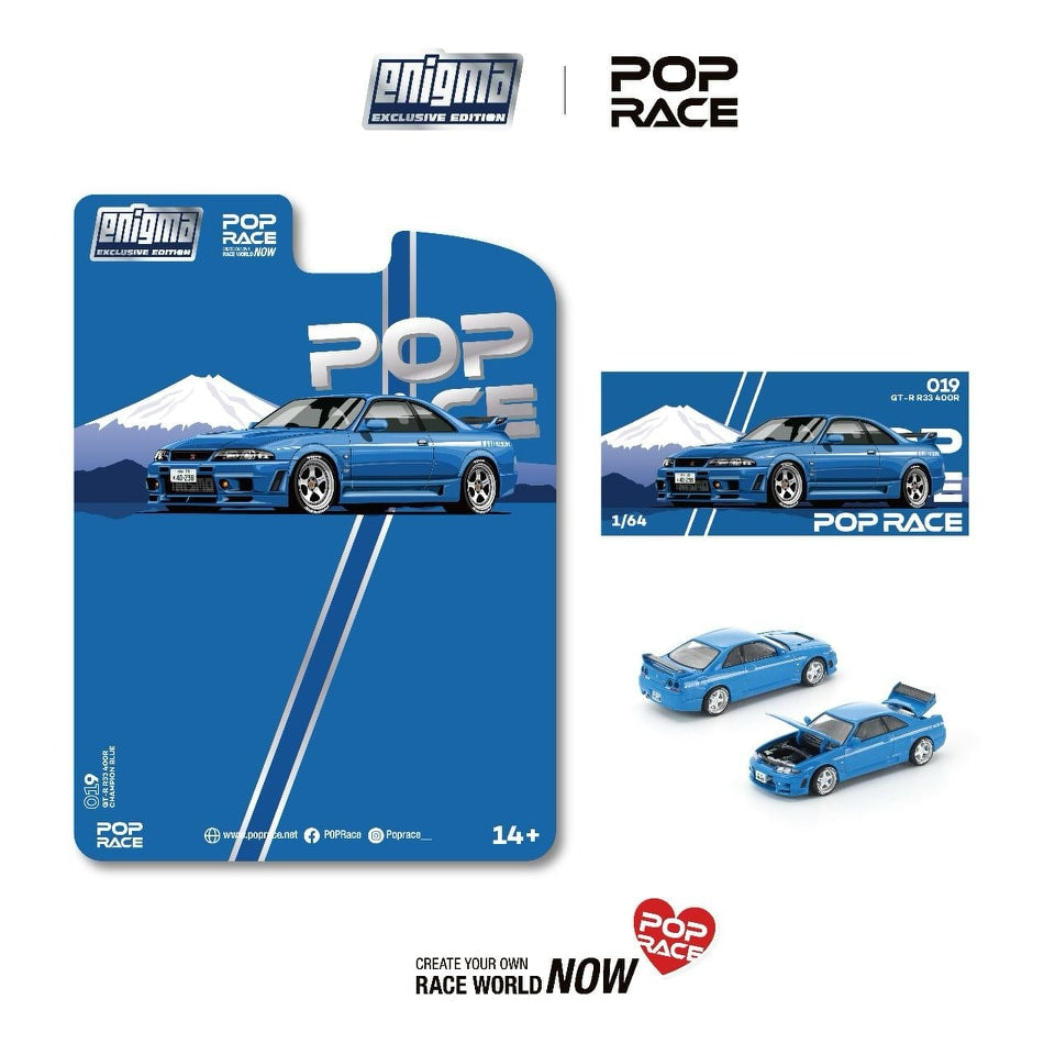 Pop Race 1/64 PRE019 Skyline GT-R R33 Nismo 400R Championship Blue PRE019 Diecast Scale Model