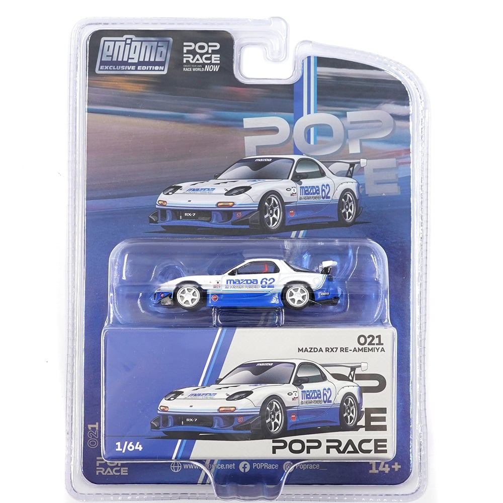 Pop Race 1/64 MAZDA RX7 FD3S Blue White Blister Packaging PRE021 Diecast Scale Model