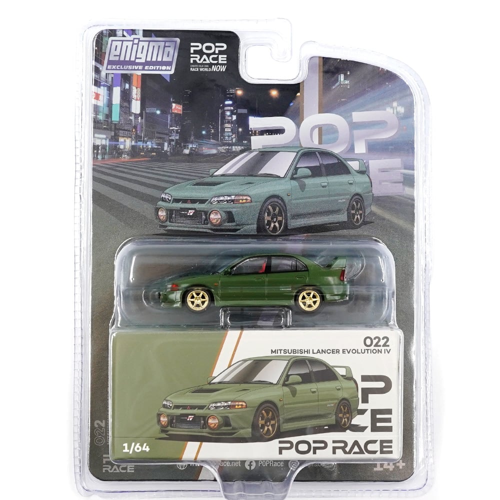 Pop Race 1/64 Mitsubishi Lancer Evolution IV Green Blister Packaging PRE022 Diecast Scale Model