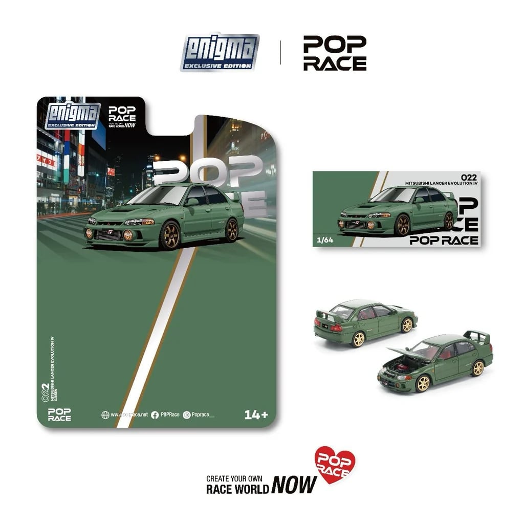 Pop Race 1/64 Mitsubishi Lancer Evolution IV Green Blister Packaging PRE022 Diecast Scale Model