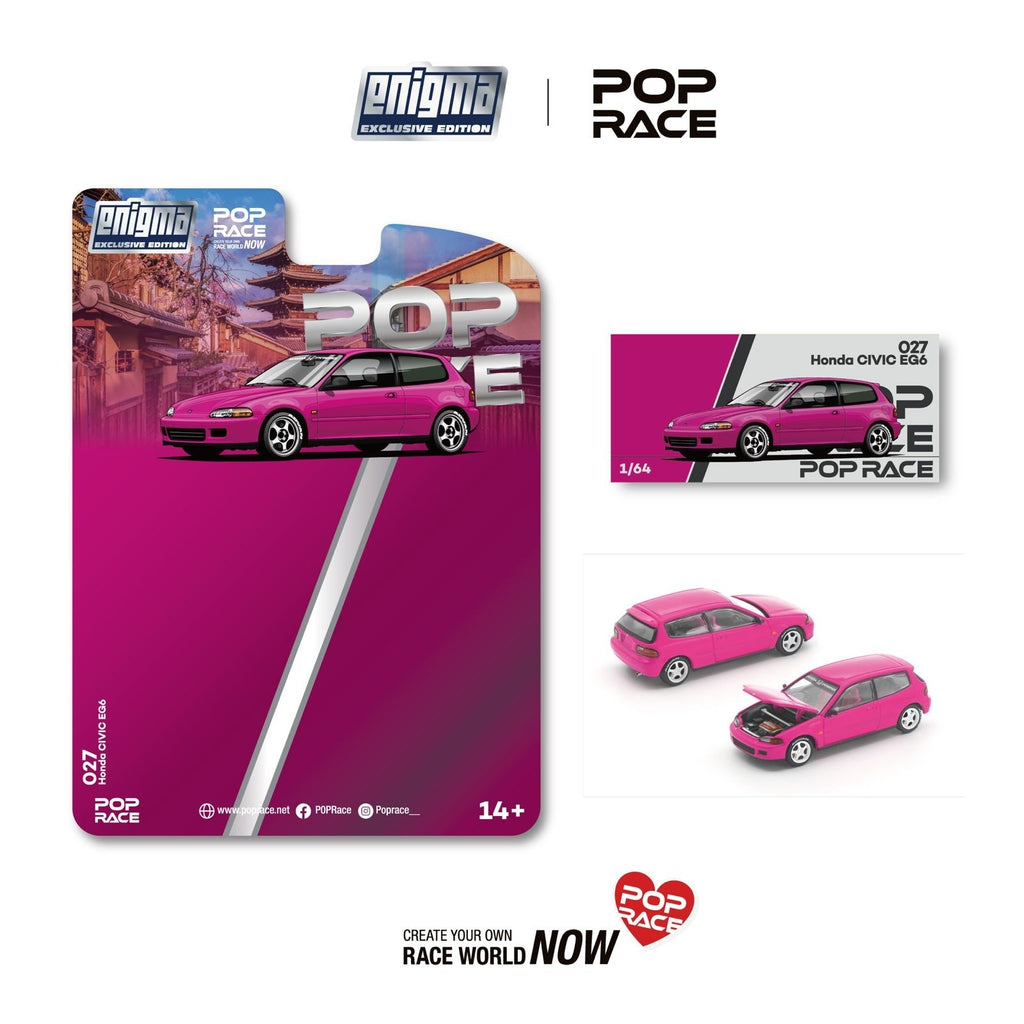 [PRE ORDER] Pop Race 1/64 Honda Civic EG6 Pink  PRE027 Diecast Scale Model