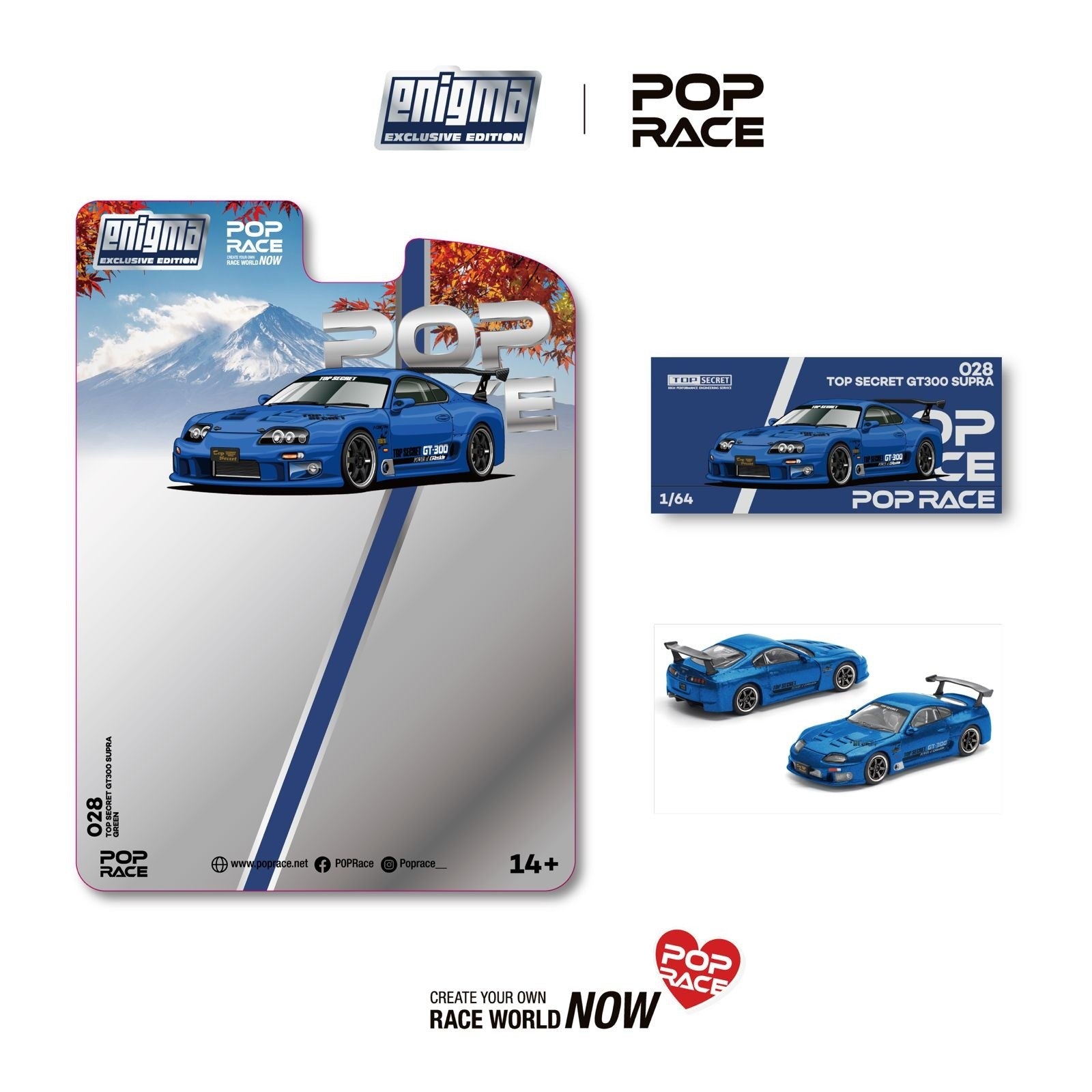 [PRE ORDER] Pop Race 1/64 Top Secret Supra GT300 Blue  PRE028 Diecast Scale Model