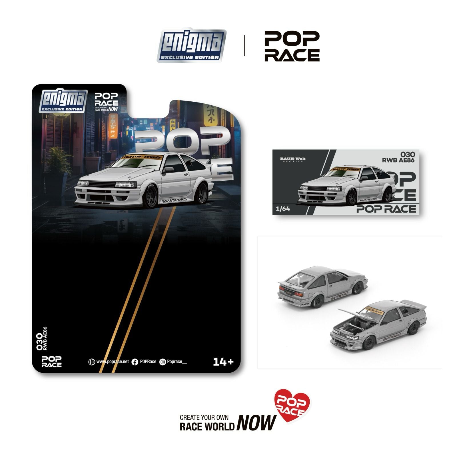 [PRE ORDER] Pop Race 1/64 RWB AE86 Matte Gray PRE030 Diecast Scale Model