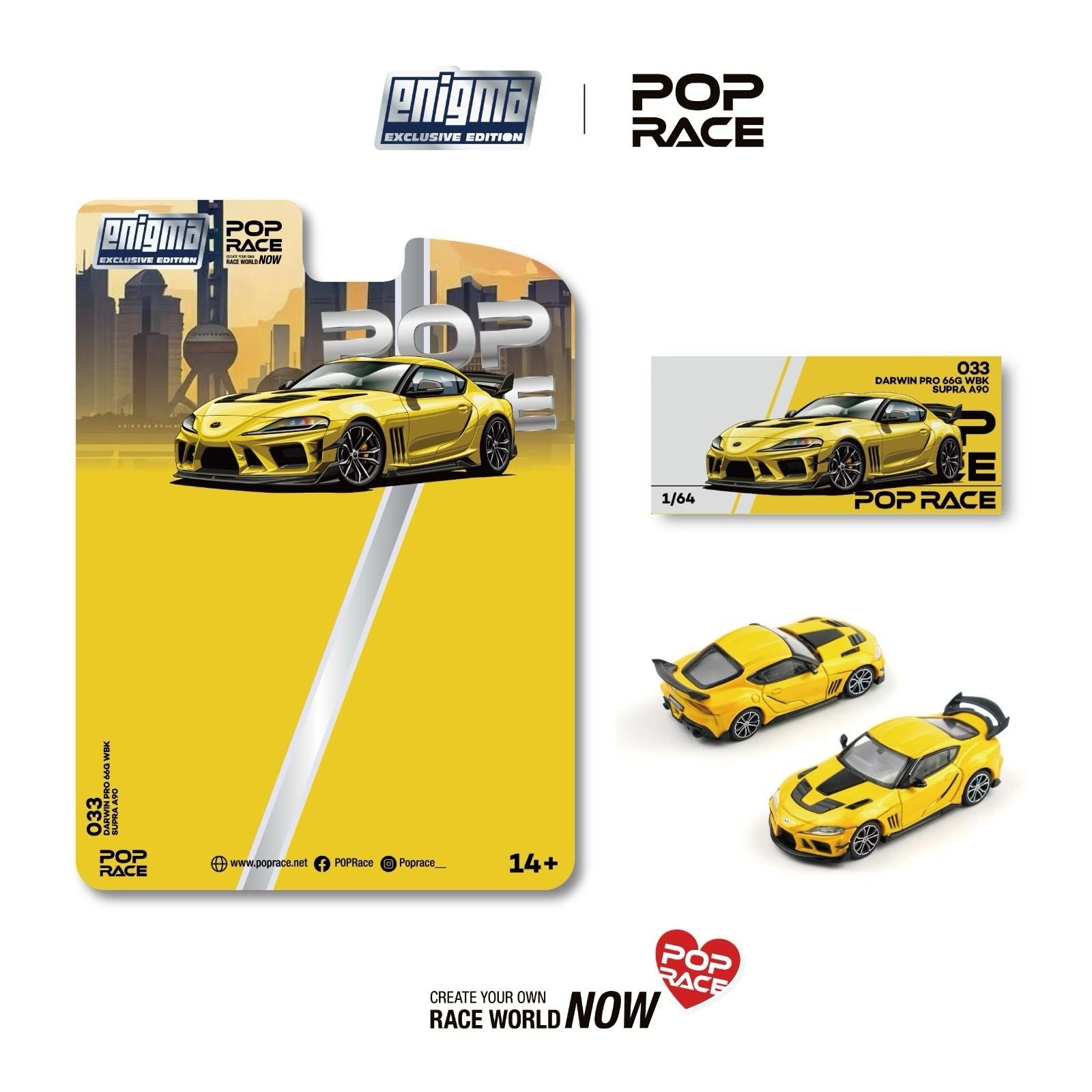 [PRE ORDER] Pop Race 1/64 Darwin Pro 66G WBK Supra A90 Nitro Yellow PRE033 Diecast Scale Model