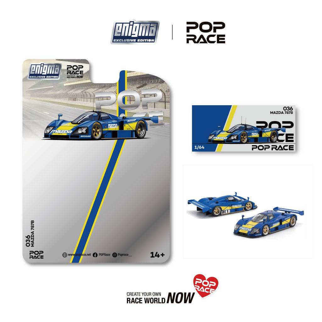 [PRE ORDER] Pop Race 1/64 Mazda 787B Racing Blue/Yellow PRE036 Diecast Scale Model Car