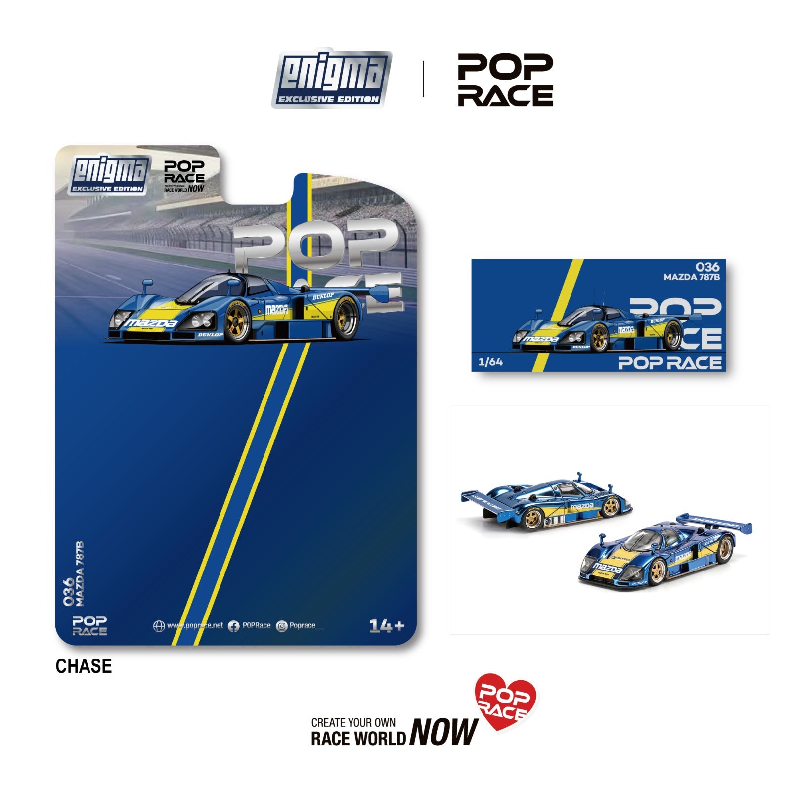 [PRE ORDER] Pop Race 1/64 Mazda 787B Racing Blue/Yellow PRE036 Diecast Scale Model Car