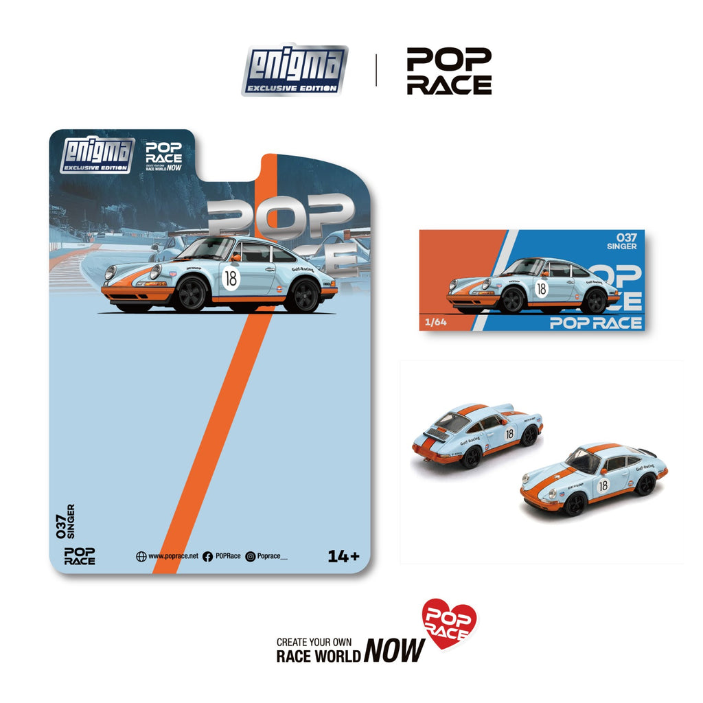 [PRE ORDER] Pop Race 1/64 Singer Racing Orange/Blue #18 PRE037 Diecast Scale Model Car