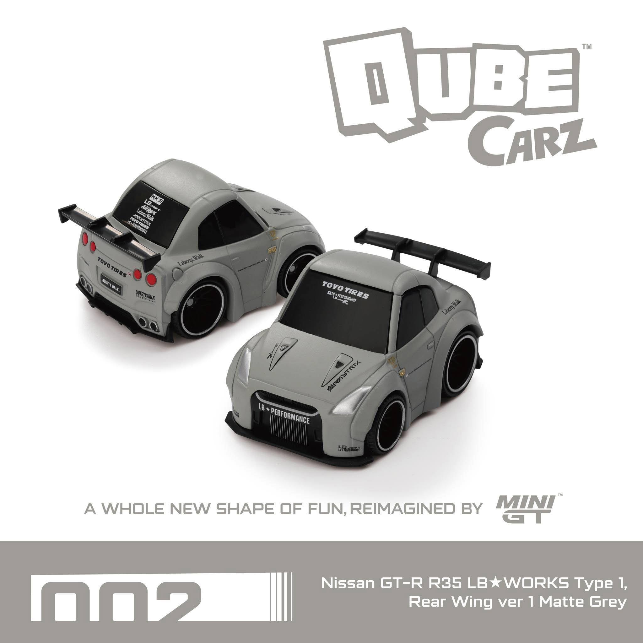 MiniGT Nissan GT-R R35 LB★WORKS Type 1, Rear Wing ver 1 Matte Grey (Blister) QZ00201-BL Diecast Scale Model