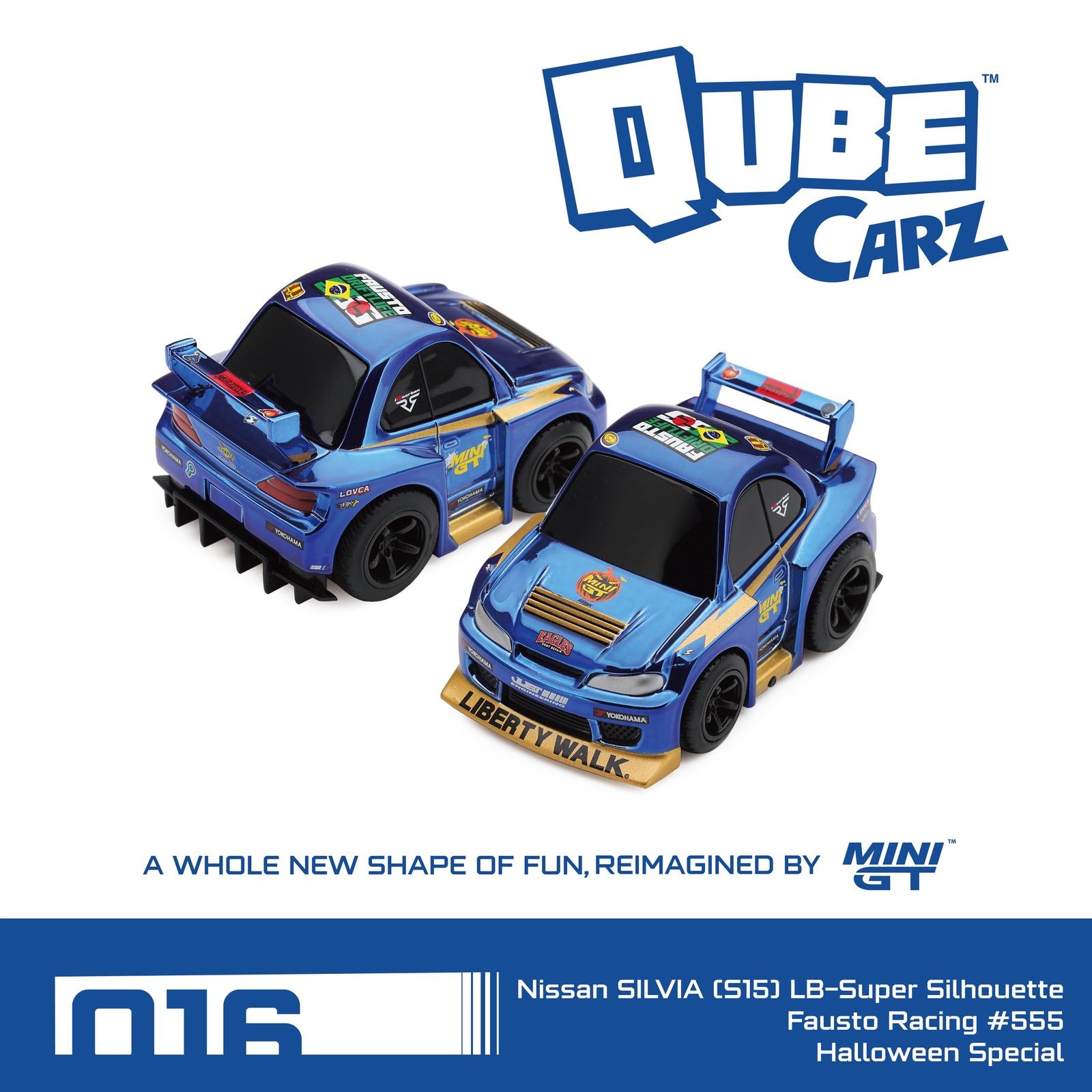 [PRE ORDER] Mini GT Qube Carz Nissan SILVIA (S15) LB-Super Silhouette Fausto Racing #555 Halloween Special Blister Packaging QZ00504-BL Diecast Scale Model