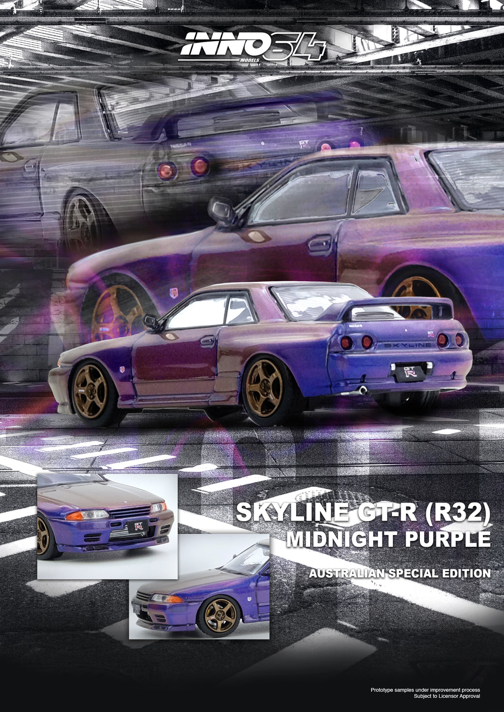 Inno64 1/64 SKYLINE GT-R (R32) Midnight Purple Australia Special Edition Limited Edition IN64-R32-MP-AS Diecast Scale Model