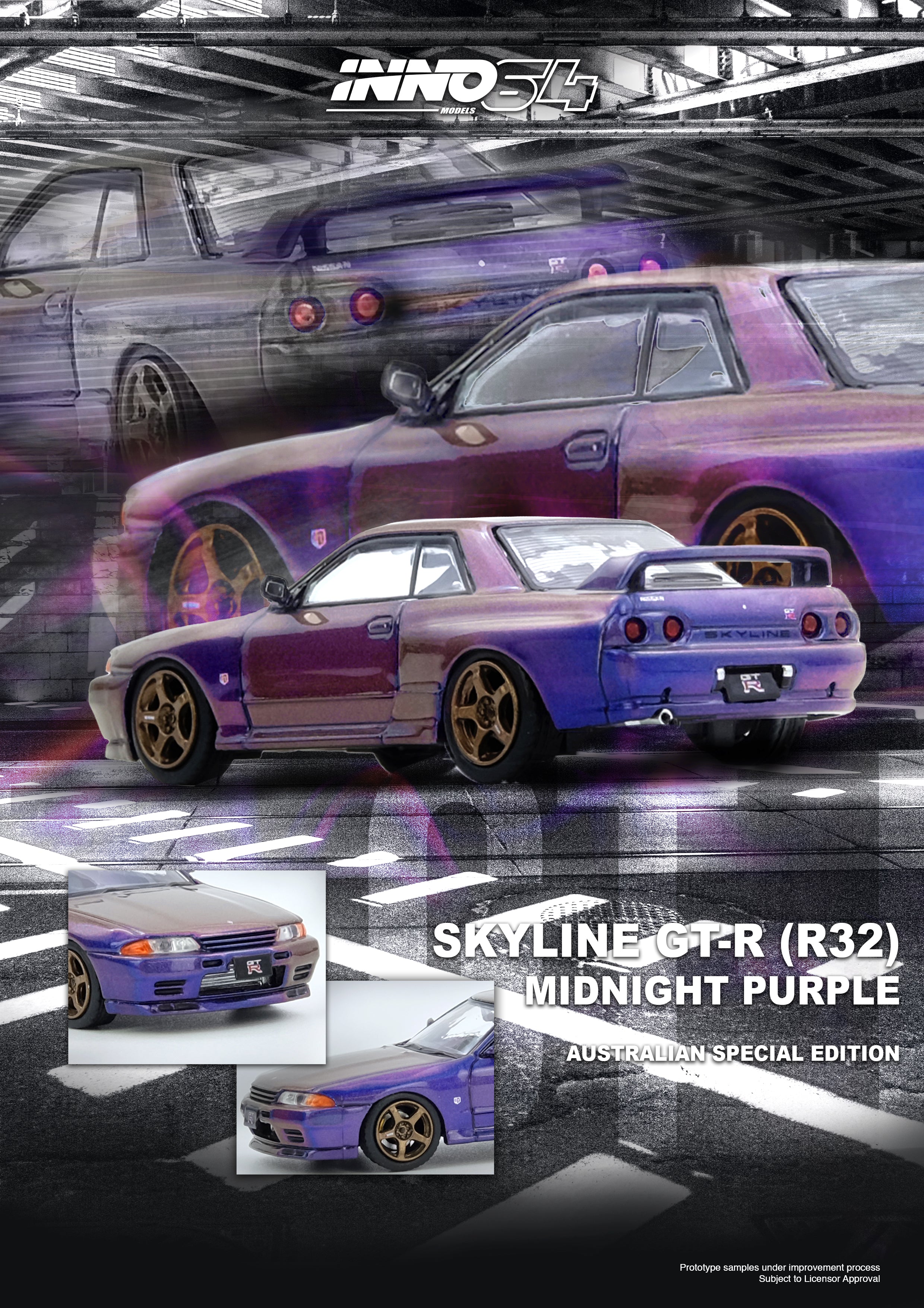 Inno64 1/64 SKYLINE GT-R (R32) Midnight Purple Australia Special Edition Limited Edition IN64-R32-MP-AS Diecast Scale Model