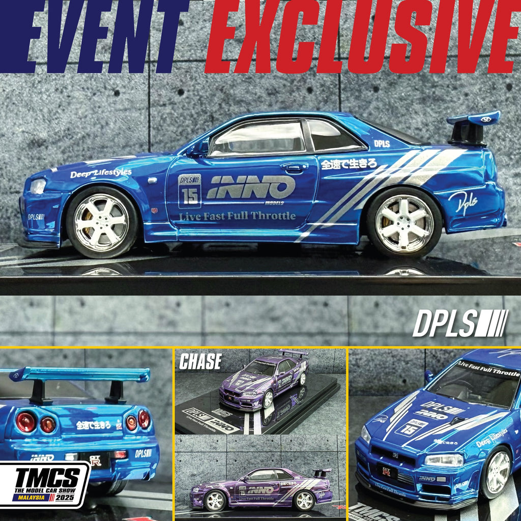 INNO64 1/64 Nissan Skyline GT-R (R34) DPLS X INNO64 IN64-DPLS-R34-TMCS25 Diecast Car Model