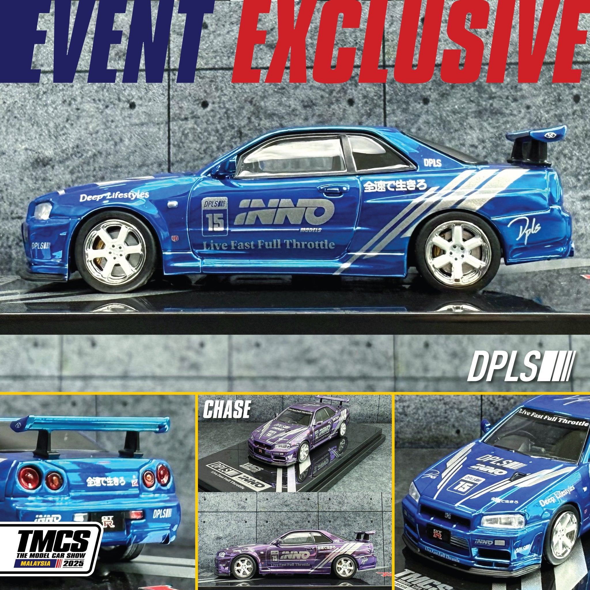 INNO64 1/64 Nissan Skyline GT-R (R34) DPLS X INNO64 IN64-DPLS-R34-TMCS25 Diecast Car Model