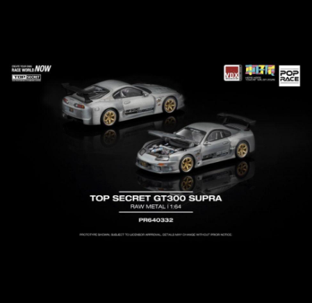 Pop Race 1/64 Toyota Supra Top Secret GT300 Raw Metal Hong Kong Toy Car Salon 2025 PR640332 Diecast model Car