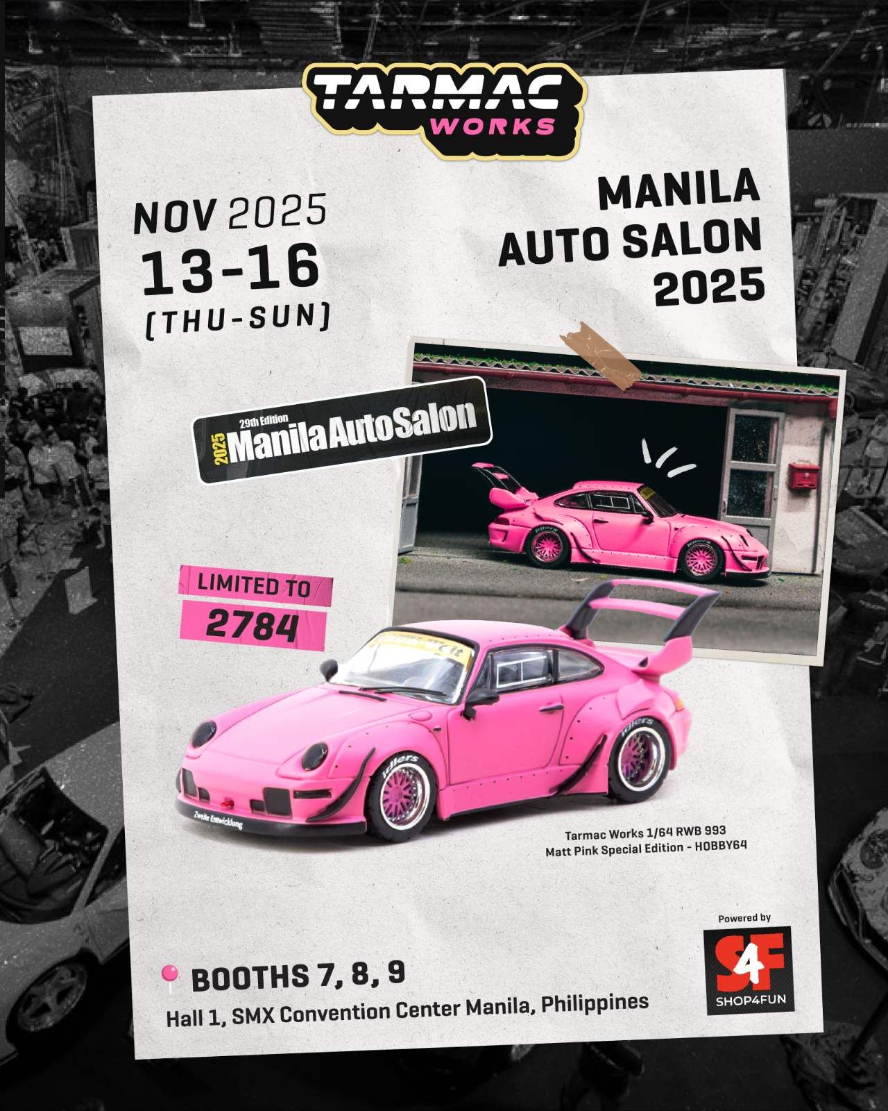 Tarmac Works 1/64 RWB 993 Matt Pink Special Edition T64-TL017-MP Diecast Scale Model