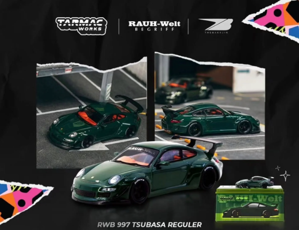 TARMAC WORKS 1/64 RWB 99 Green Special Edition W/ TSHIRT IDE XII Diecast Scale Model