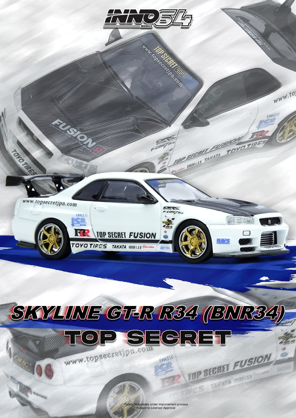 Inno64 1/64 TOP SECRET R34 GT-R White IN64-R34TS-WHI Diecast Scale Model