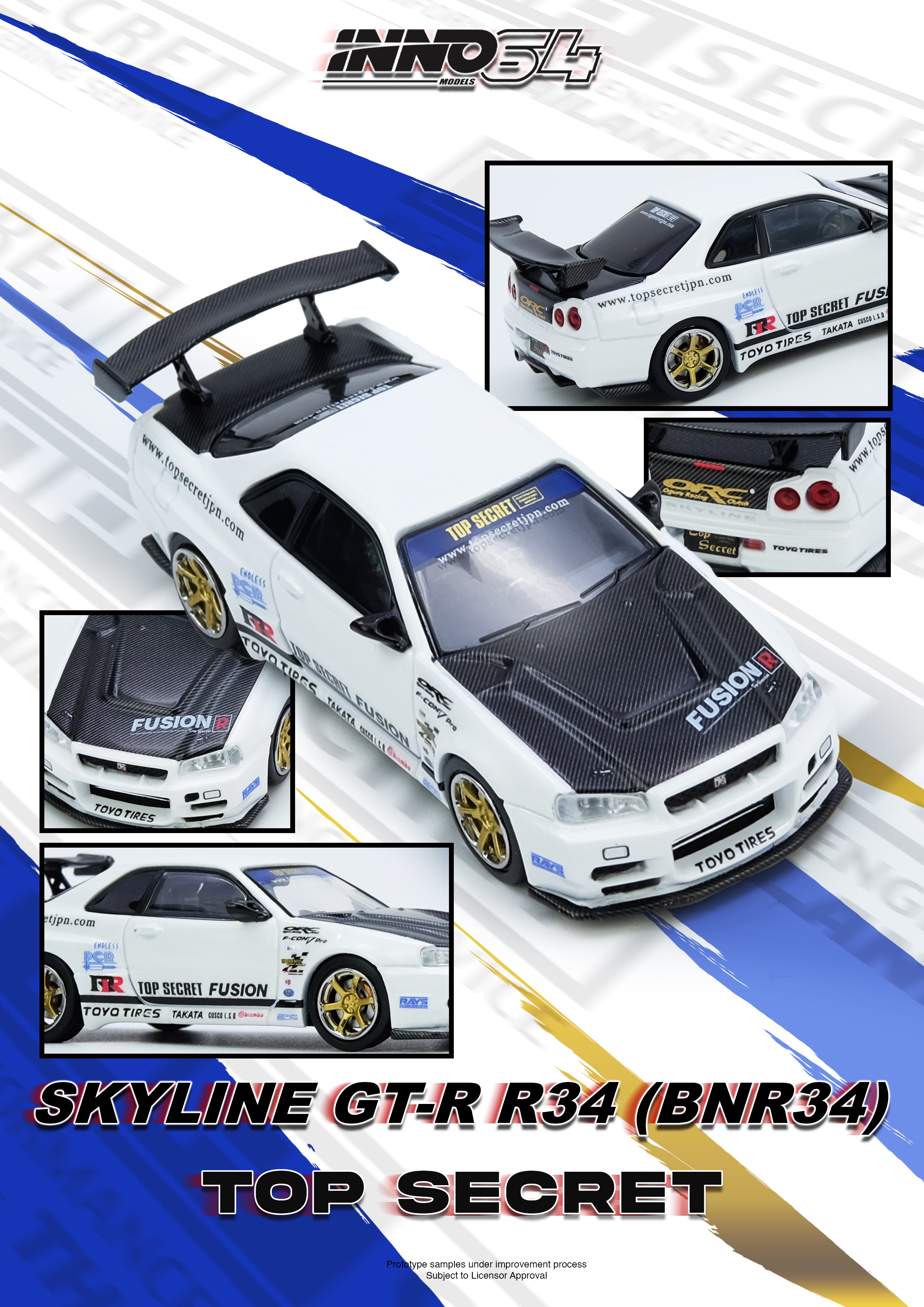 Inno64 1/64 TOP SECRET R34 GT-R White IN64-R34TS-WHI Diecast Scale Model