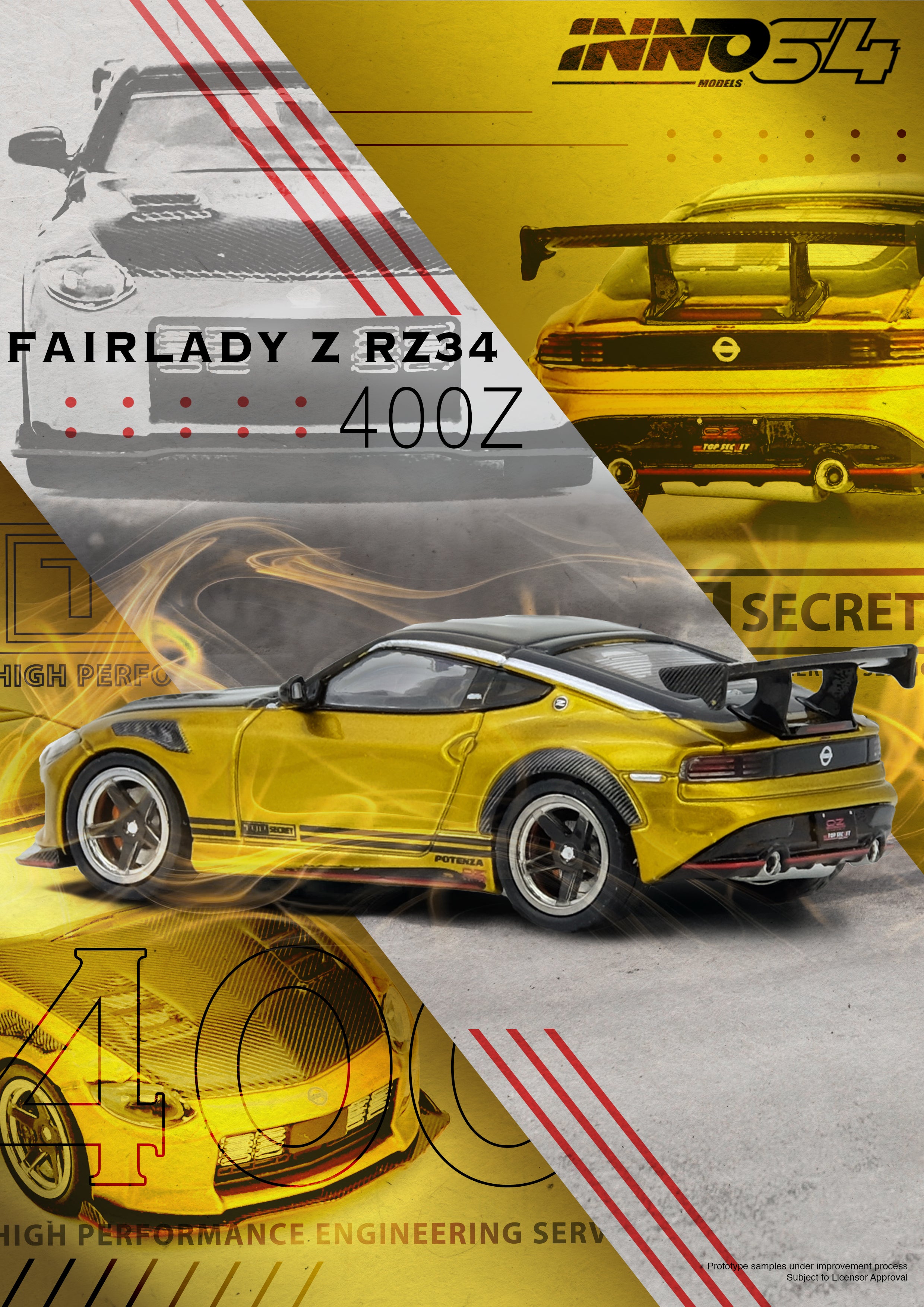 Inno64 1/64 TOP SECRET FAIRLADY Z (RZ34) Gold IN64-400ZTS-GOLD Diecast Scale Model