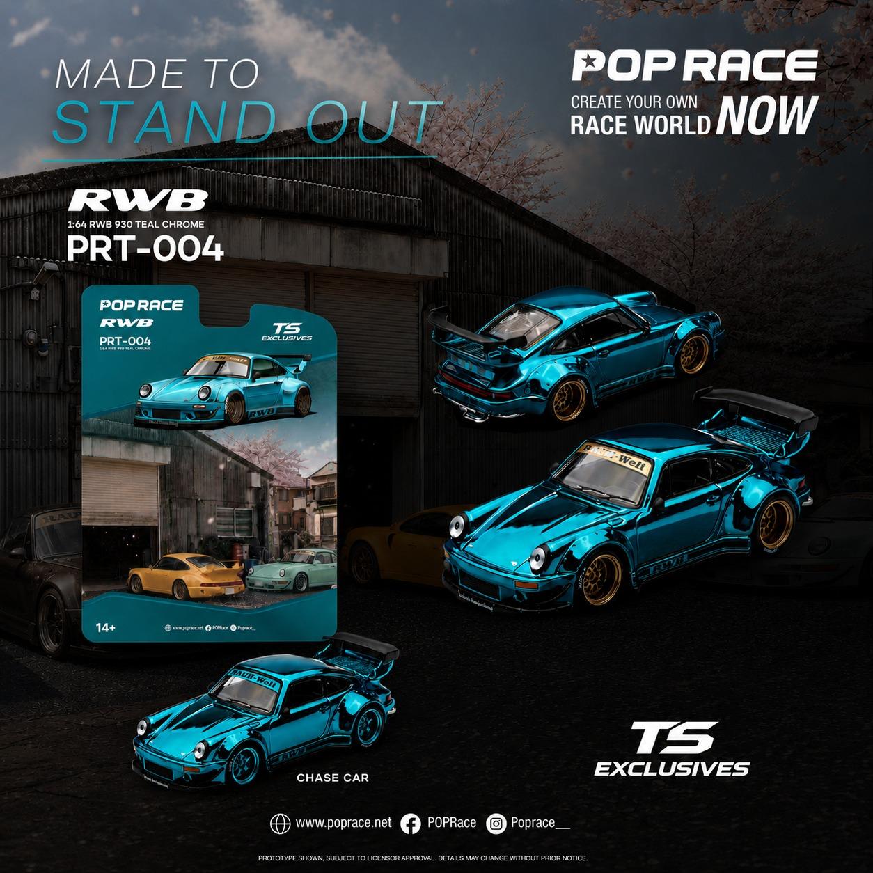 [PRE ORDER] Pop Race 1/64 RWB 930 TEAL CHROME PRT004 Diecast Scale Model