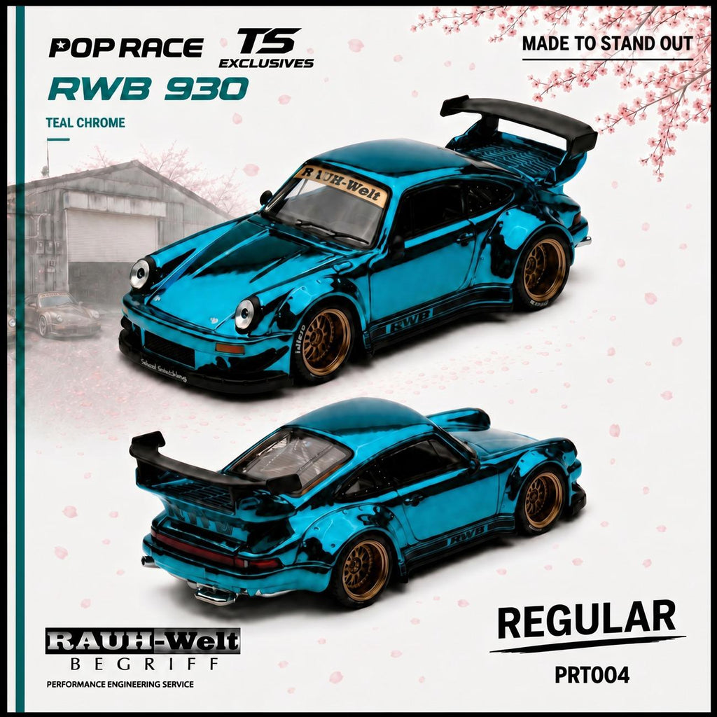 [PRE ORDER] Pop Race 1/64 RWB 930 TEAL CHROME PRT004 Diecast Scale Model