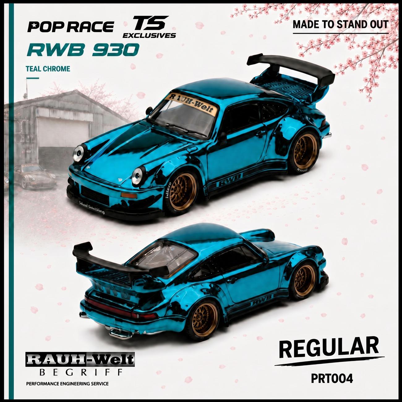 [PRE ORDER] Pop Race 1/64 RWB 930 TEAL CHROME PRT004 Diecast Scale Model