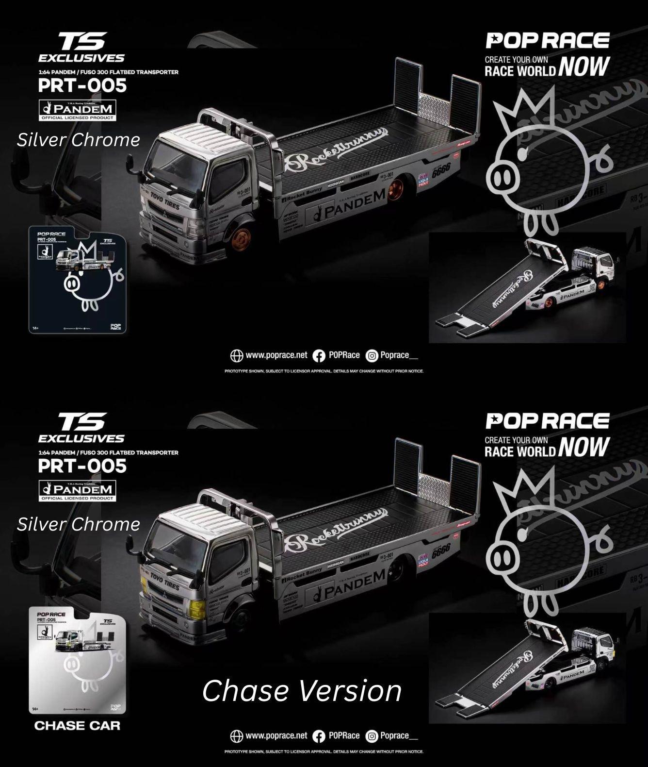 [PRE ORDER] Pop Race 1/64 PANDEM FUSO 300 FLATBED Transporter Silver Chrome PRT005 Diecast Scale Model Car