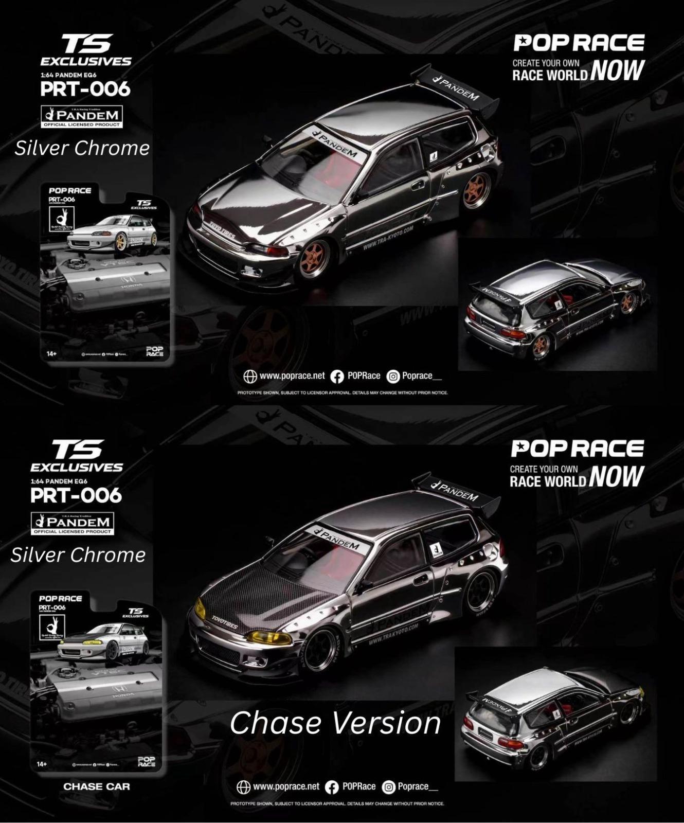 [PRE ORDER] Pop Race 1/64 PANDEM EG6 Silver Chrome PRT006 Diecast Scale Model Car