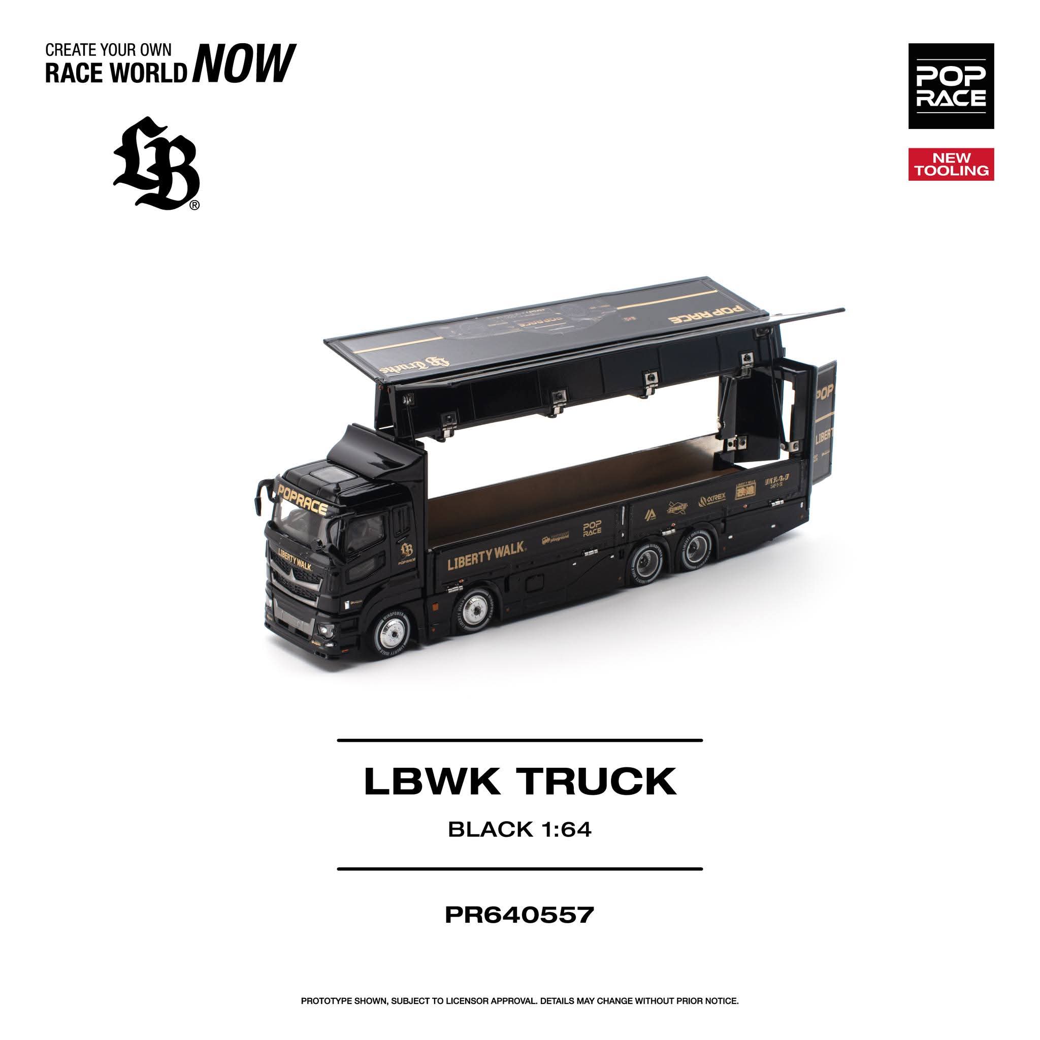 [PRE ORDER] Pop Race 1/64 LBWK Truck Black PR640557 Diecast Scale Model