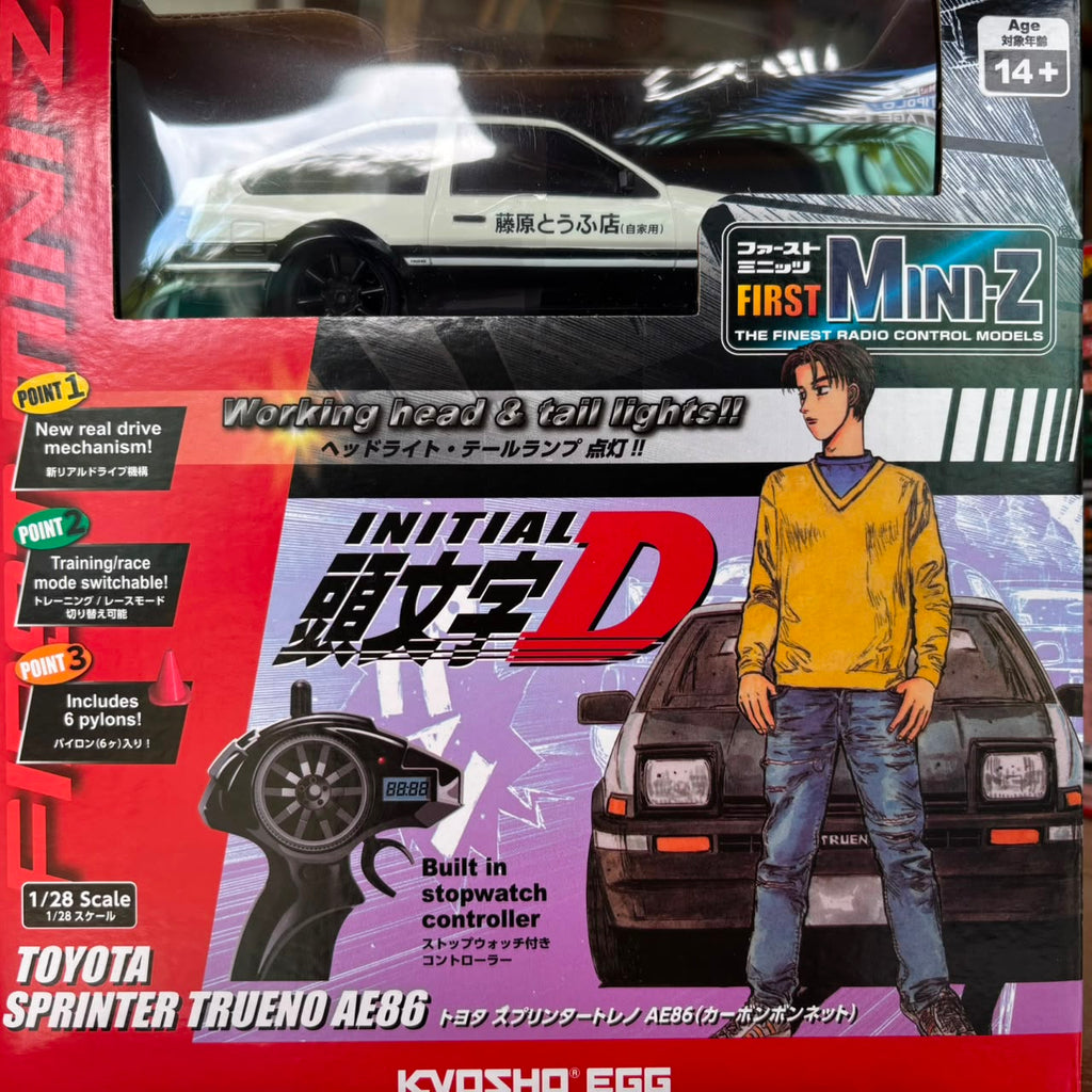 KYOSHO 1/28 First Mini-Z Initial D Toyota Sprinter Trueno AE86 w/ Carbon Hood White  KYS-66617A Remote Control Car