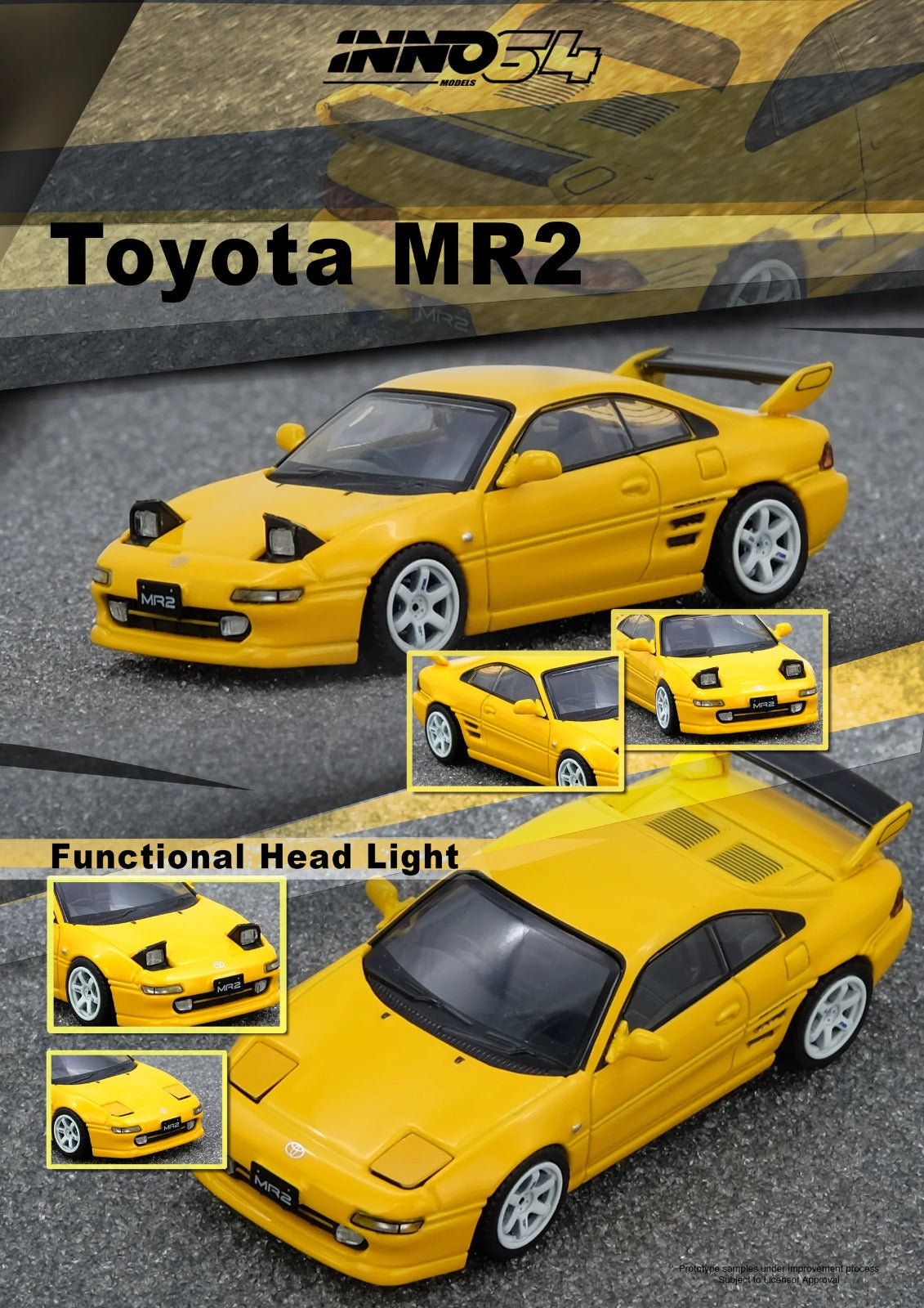 Inno64 1/64 Toyota MR2 (SW20) Yellow IN64-MR2-YL Diecast Scale Model