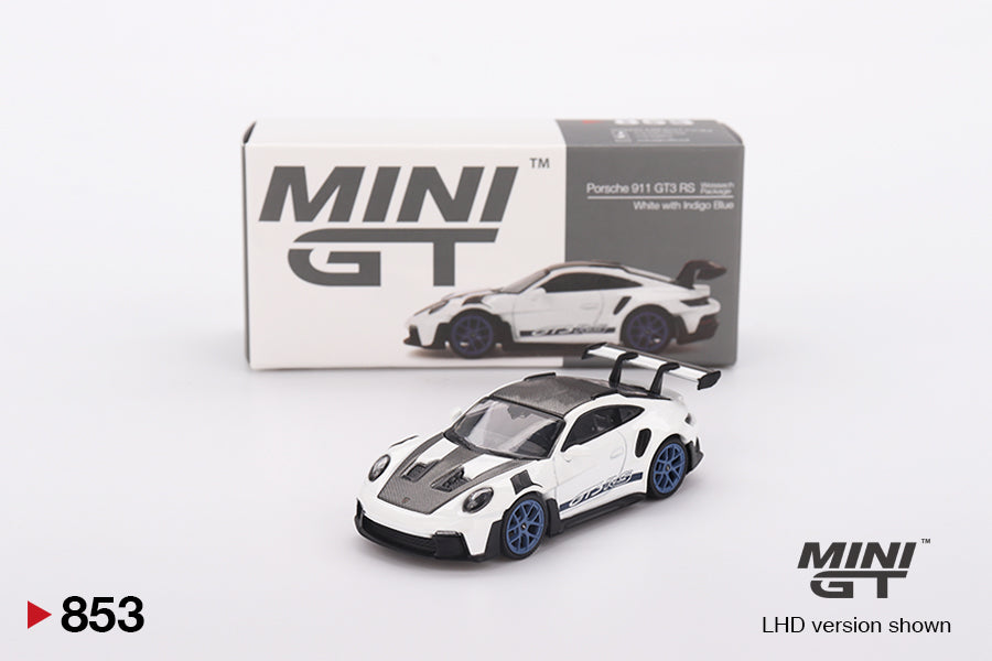 [PRE ORDER] Mini GT 1/64 Porsche 911 (992) GT3 RS Weissach Package White with Indigo Blue MGT00853 Diecast Scale Model