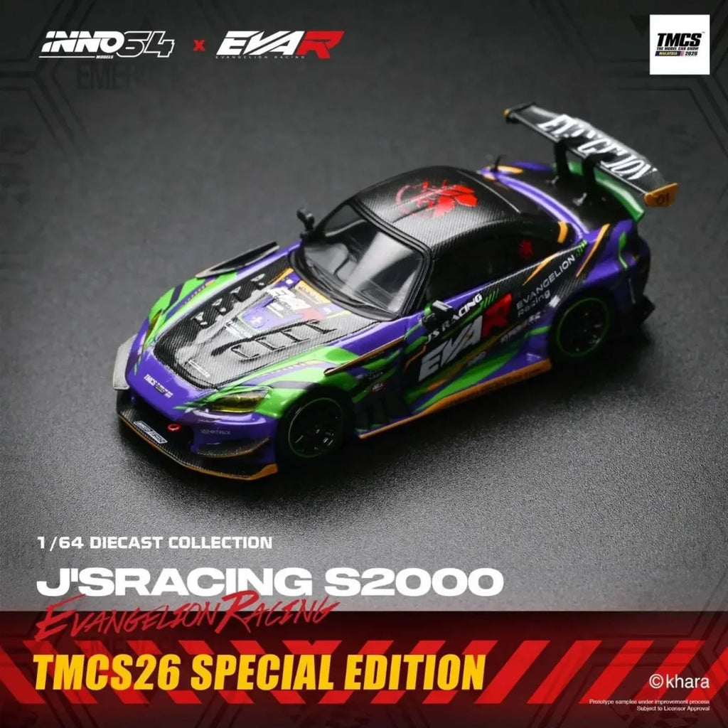 Inno64 1/64 Honda S2000 J'S Racing EVANGELION PRODUCTION CUSTOM TYPE-01 IN64-S2000JS-EVA01-TMCS26 Diecast Scale Model
