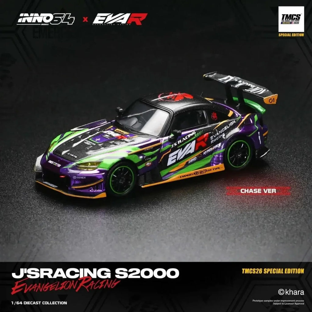 Inno64 1/64 Honda S2000 J'S Racing EVANGELION PRODUCTION CUSTOM TYPE-01 IN64-S2000JS-EVA01-TMCS26 Diecast Scale Model