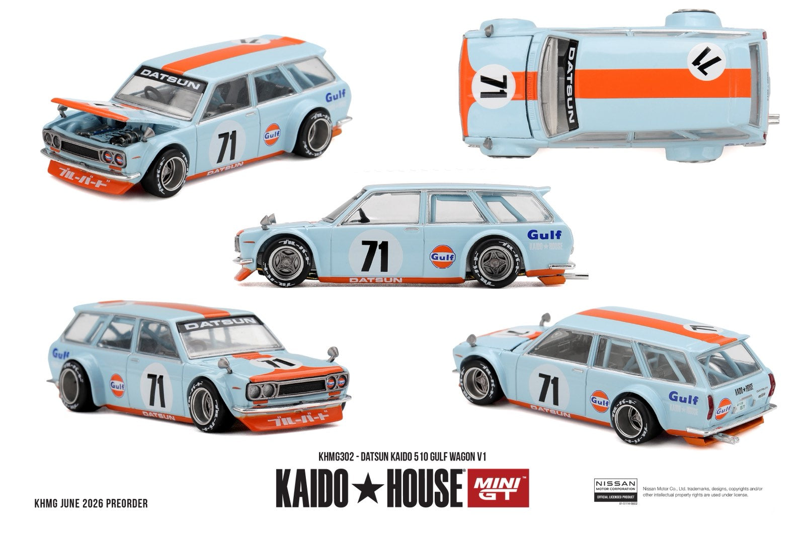 [PRE ORDER] Kaido House x Mini GT 1/64 Datsun KAIDO 510 GULF Wagon V1 KHMG302 Diecast Scale Model