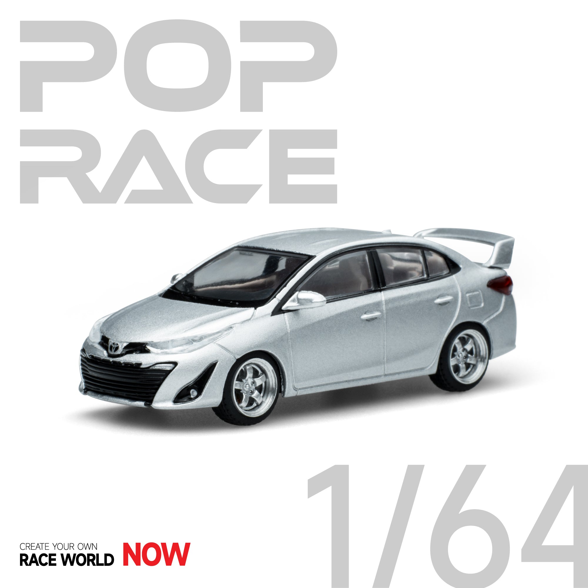 Pop Race 1/64 Toyota Vios Silver PR64-TVIO-22SLC Diecast Scale Model