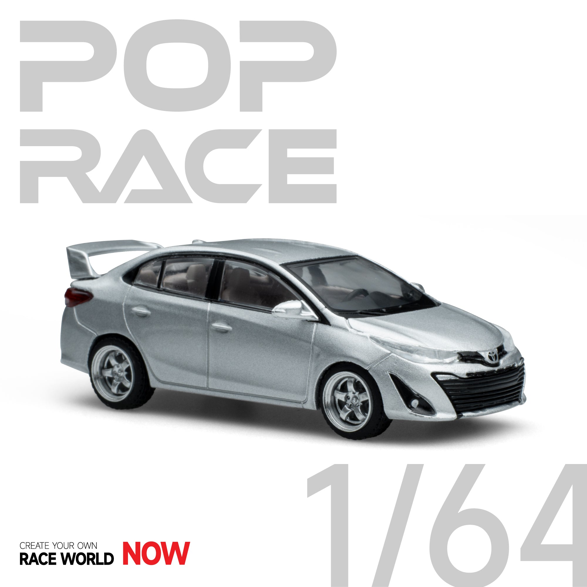 Pop Race 1/64 Toyota Vios Silver PR64-TVIO-22SLC Diecast Scale Model