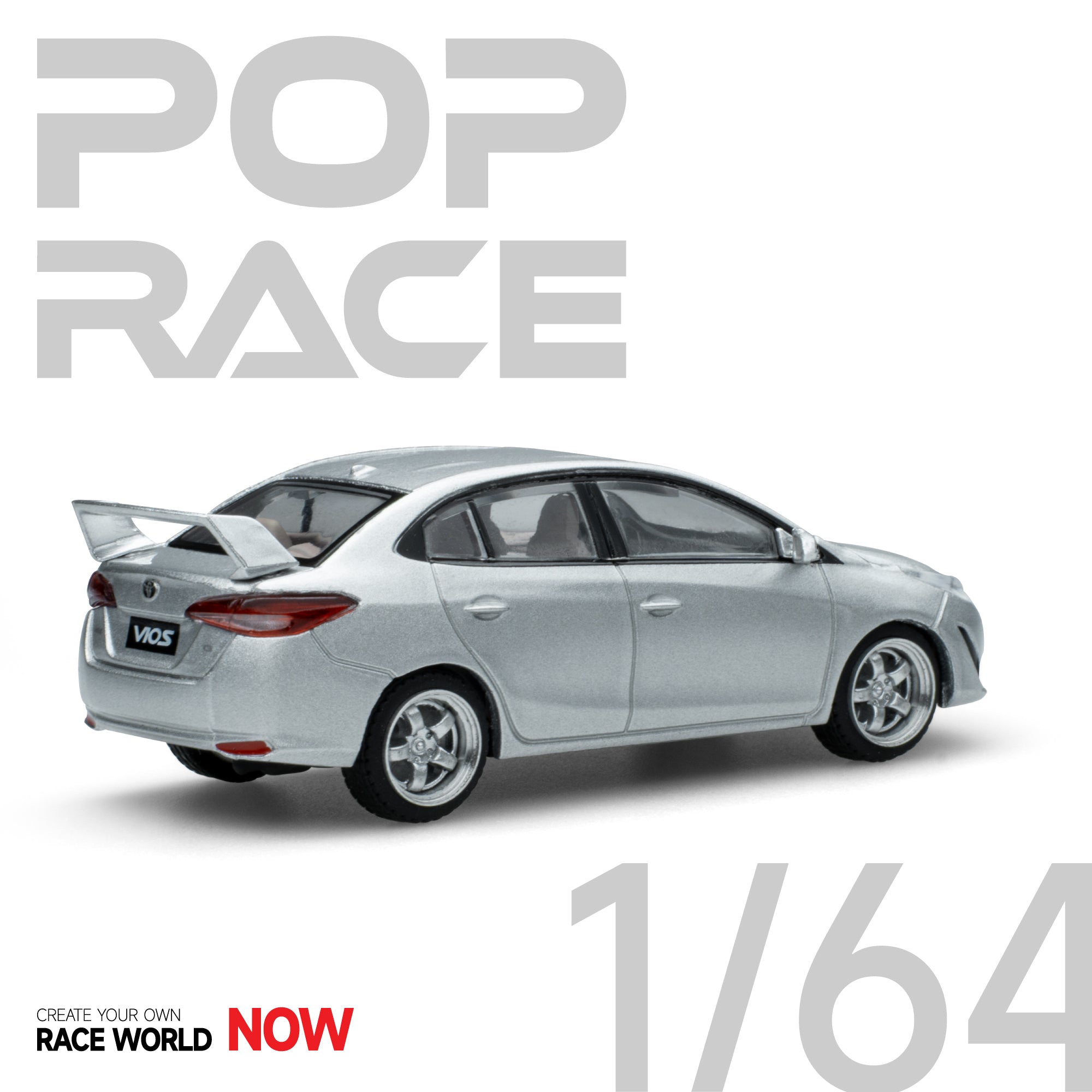 Pop Race 1/64 Toyota Vios Silver PR64-TVIO-22SLC Diecast Scale Model