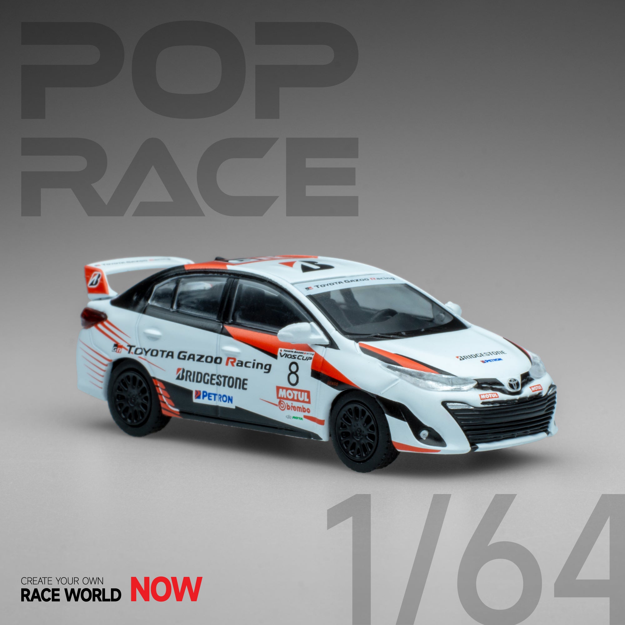 Pop Race 1/64 Toyota Vios Cup Race Car PR64-TVIO-22CP Diecast Scale Model