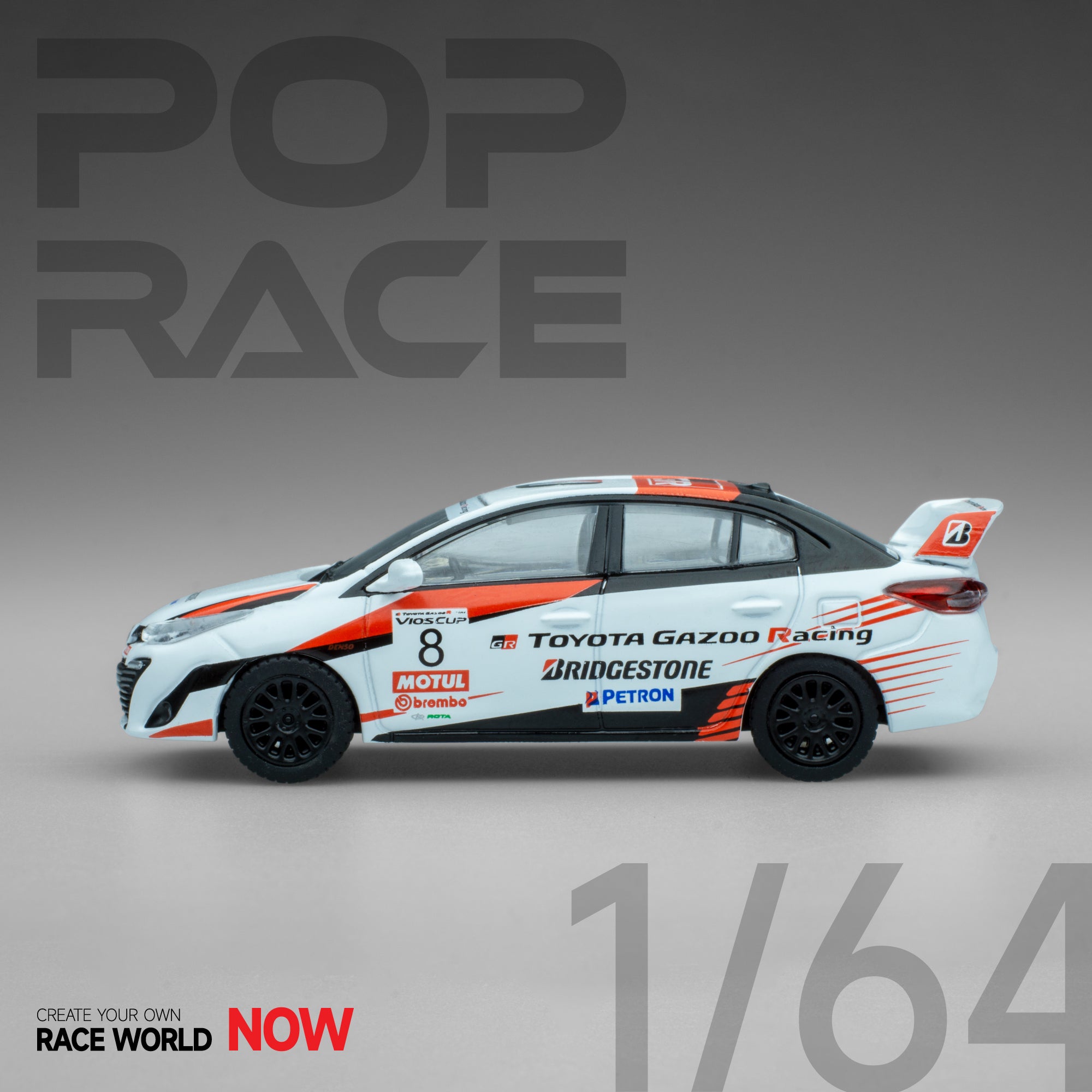 Pop Race 1/64 Toyota Vios Cup Race Car PR64-TVIO-22CP Diecast Scale Model